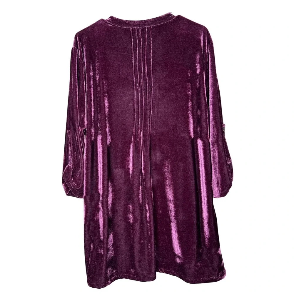 Coldwater Creek Velvet Pleated Tunic Top With Pockets Burgundy PXL‎ Whimsical - Picture 2 of 7